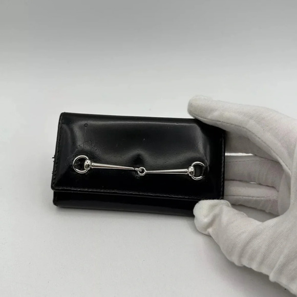 Gucci Bi Fold Wallet Men Black Authentic Leather Key / Card Holder - Picture 1 of 10